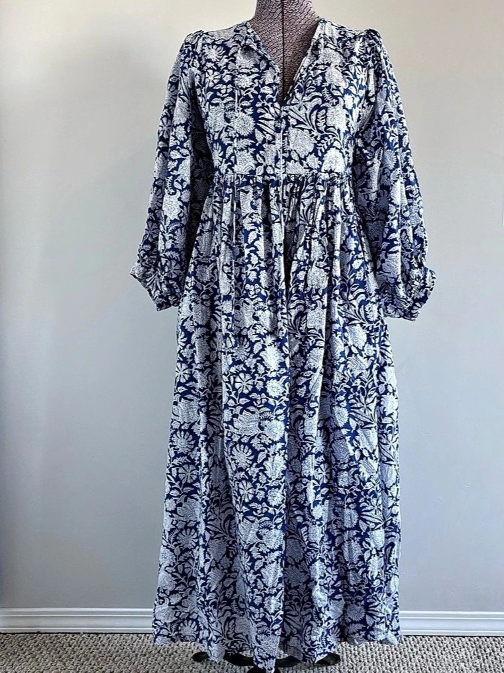 Daughters of India Blue & White Floral Midi Dress